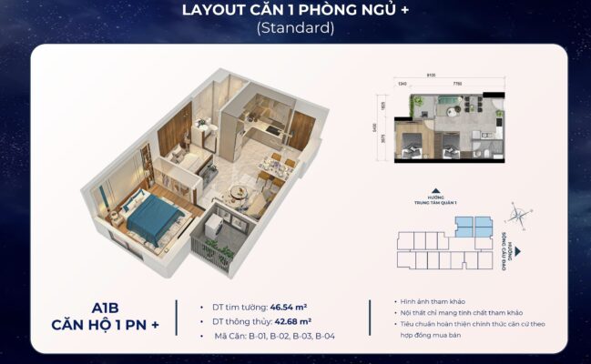 thiet ke layout 1pn standard thap mika can ho khai hoan prime