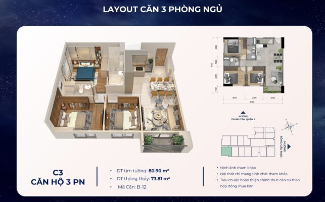 thiet ke layout 3pn 81m2 deluxe thap mika can ho khai hoan prime